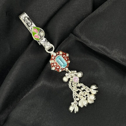 Oxidised Silver Hair Clip with Enamel and Jhumki Design Oxidised Silver Hair Clip with Enamel and Jhumki Design
